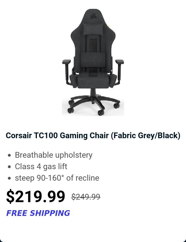 Corsair TC100 Gaming Chair (Fabric Grey/Black) 