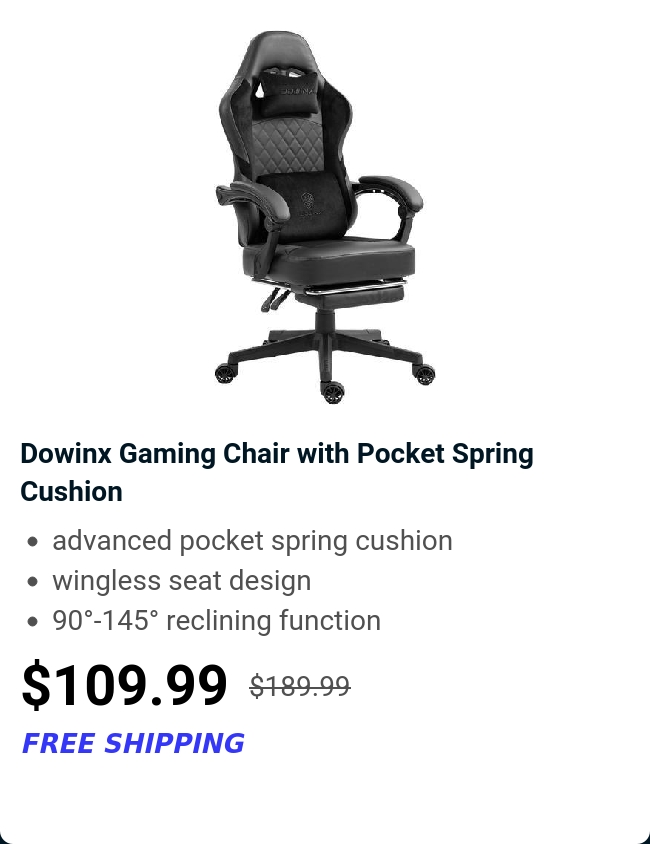 Dowinx Gaming Chair with Pocket Spring Cushion 