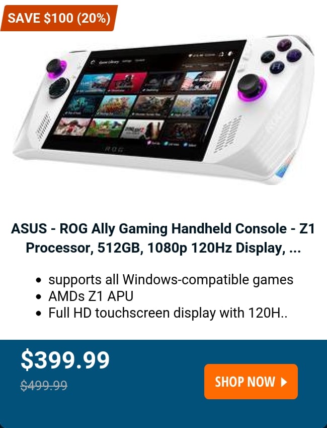 ASUS - ROG Ally Gaming Handheld Console - Z1 Processor, 512GB, 1080p 120Hz Display, ...