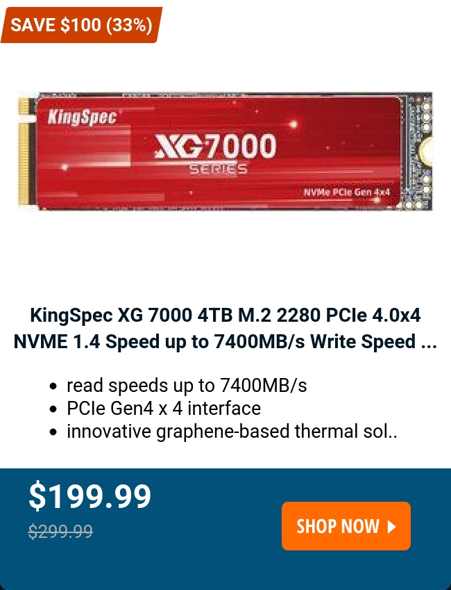 KingSpec XG 7000 4TB M.2 2280 PCIe 4.0x4 NVME 1.4 Speed up to 7400MB/s Write Speed ...