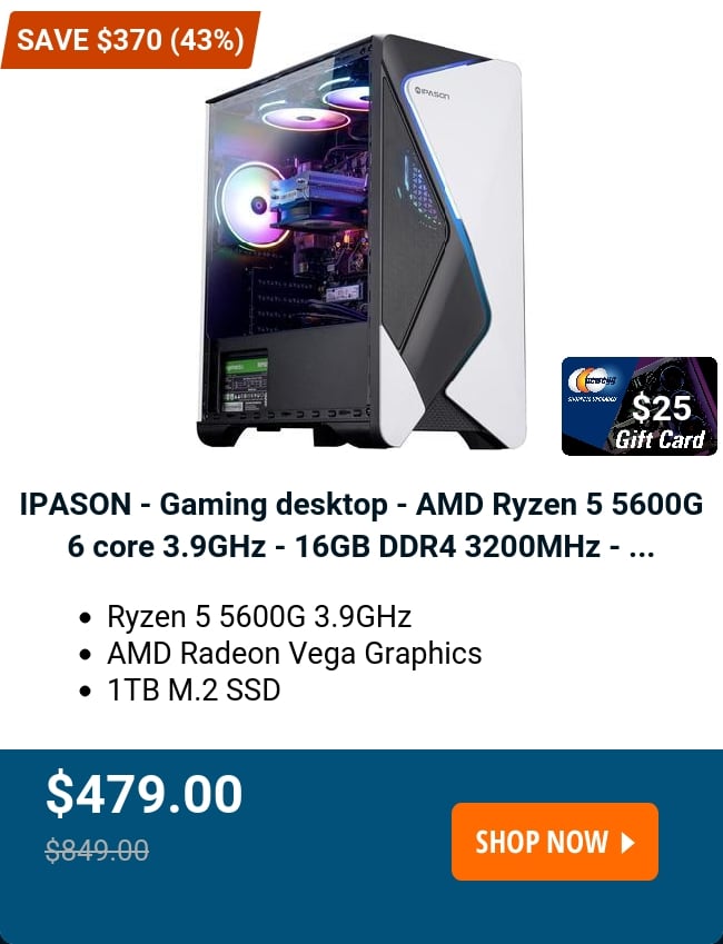 IPASON - Gaming desktop - AMD Ryzen 5 5600G 6 core 3.9GHz - 16GB DDR4 3200MHz - ...