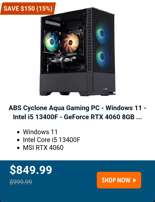 ABS Cyclone Aqua Gaming PC - Windows 11 - Intel i5 13400F - GeForce RTX 4060 8GB ...