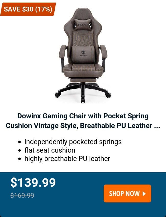 Dowinx Gaming Chair with Pocket Spring Cushion Vintage Style, Breathable PU Leather ...