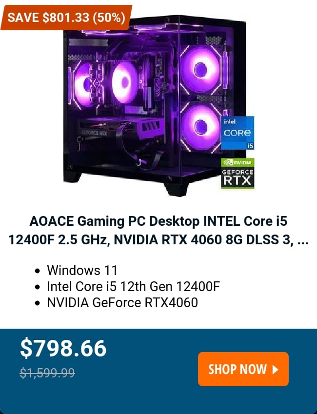 AOACE Gaming PC Desktop INTEL Core i5 12400F 2.5 GHz, NVIDIA RTX 4060 8G DLSS 3, ...