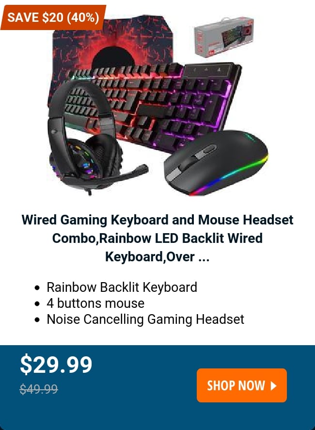 Wired Gaming Keyboard and Mouse Headset Combo,Rainbow LED Backlit Wired Keyboard,Over ...