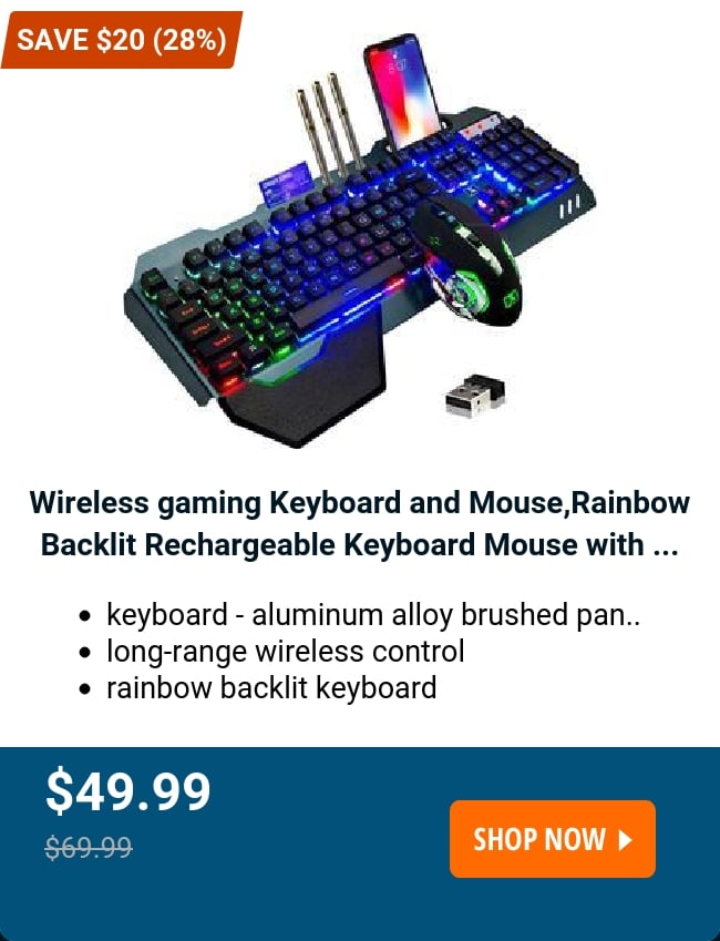 Wireless gaming Keyboard and Mouse,Rainbow Backlit Rechargeable Keyboard Mouse with ...