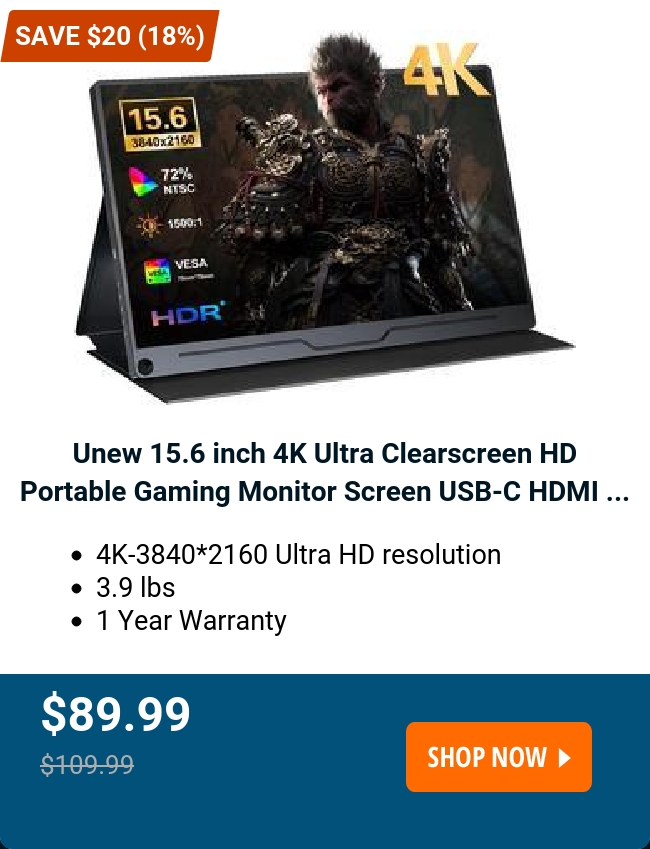 Unew 15.6 inch 4K Ultra Clearscreen HD Portable Gaming Monitor Screen USB-C HDMI ...