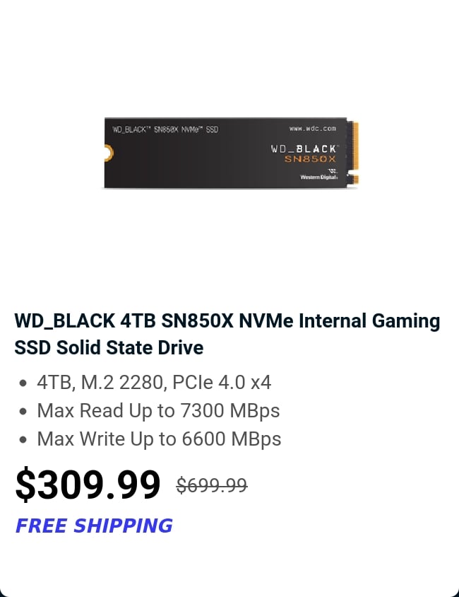 WD_BLACK 4TB SN850X NVMe Internal Gaming SSD Solid State Drive 