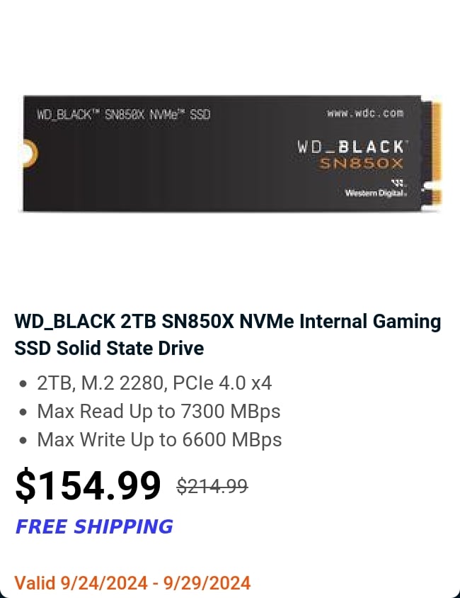 WD_BLACK 2TB SN850X NVMe Internal Gaming SSD Solid State Drive 