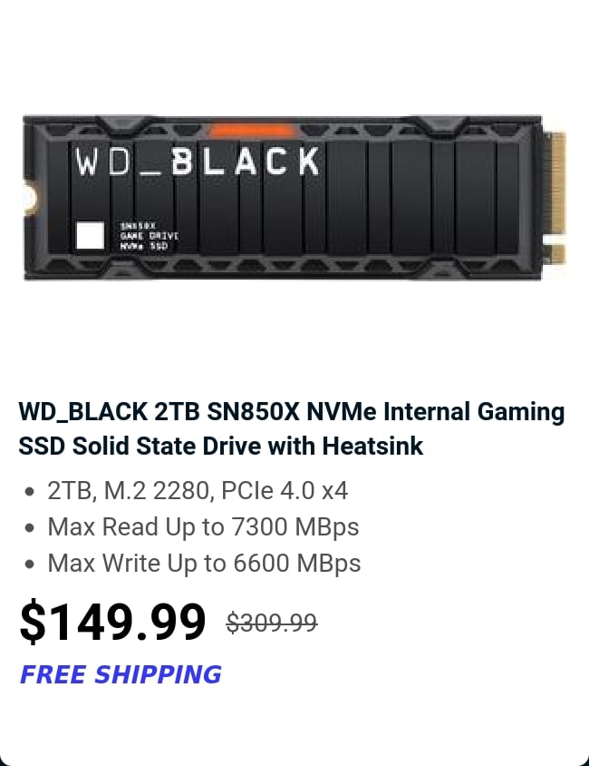 WD_BLACK 2TB SN850X NVMe Internal Gaming SSD Solid State Drive with Heatsink 