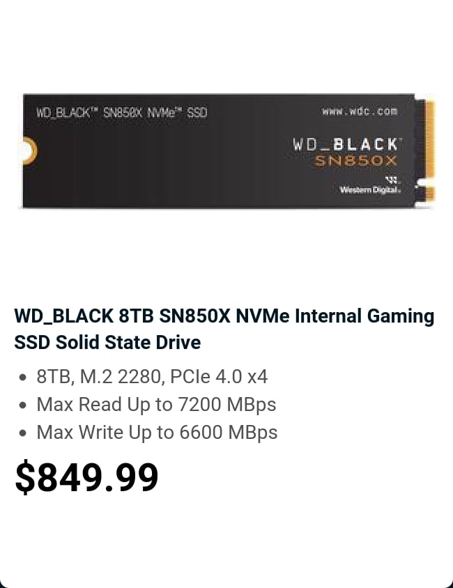 WD_BLACK 8TB SN850X NVMe Internal Gaming SSD Solid State Drive 