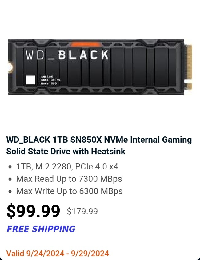 WD_BLACK 1TB SN850X NVMe Internal Gaming Solid State Drive with Heatsink 