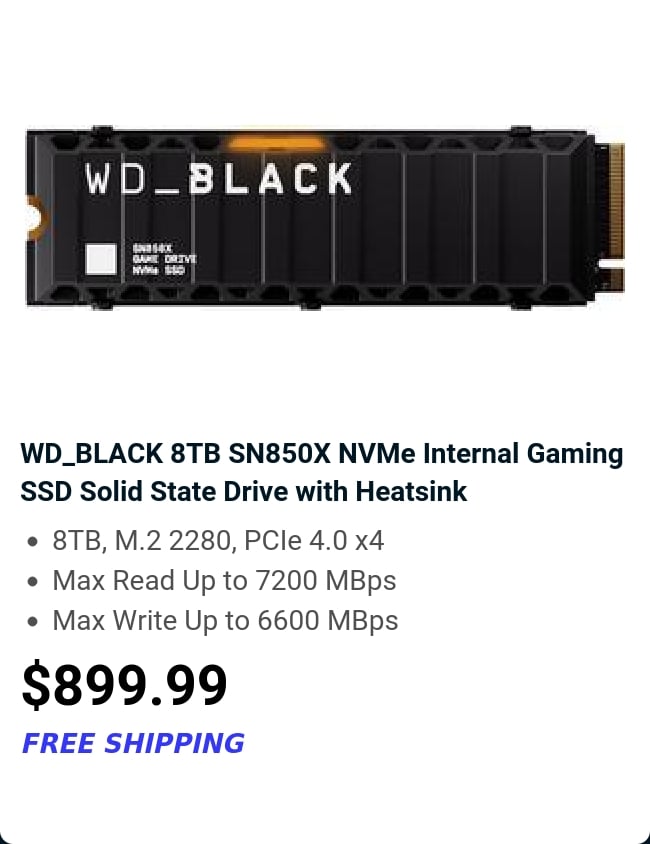 WD_BLACK 8TB SN850X NVMe Internal Gaming SSD Solid State Drive with Heatsink 