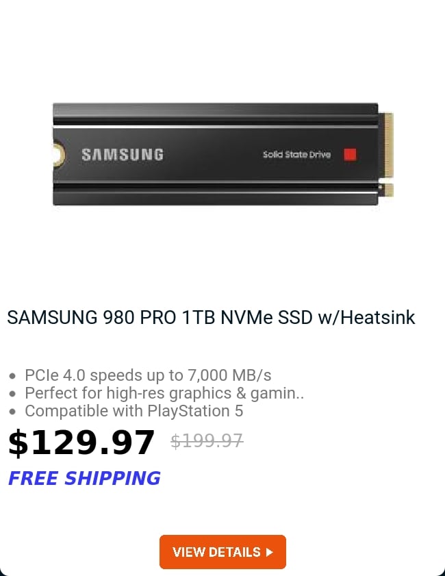 SAMSUNG 980 PRO 1TB NVMe SSD w/Heatsink 