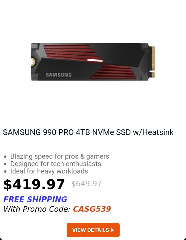 SAMSUNG 990 PRO 4TB NVMe SSD w/Heatsink 