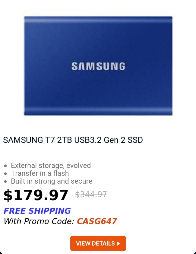 SAMSUNG T7 2TB USB3.2 Gen 2 SSD 