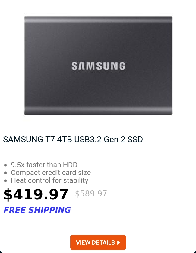 SAMSUNG T7 4TB USB3.2 Gen 2 SSD 