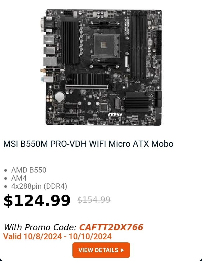 MSI B550M PRO-VDH WIFI Micro ATX Mobo 