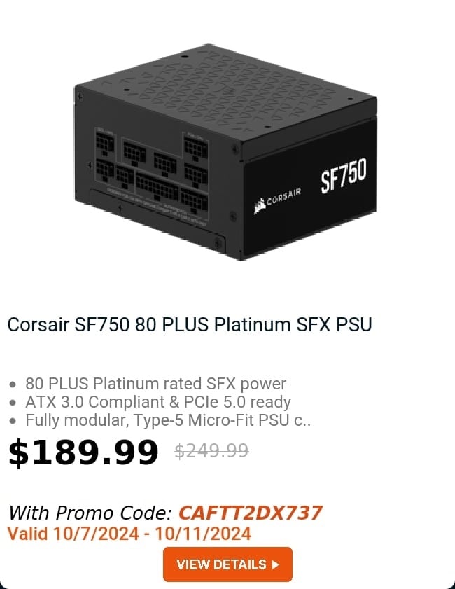 Corsair SF750 80 PLUS Platinum SFX PSU 