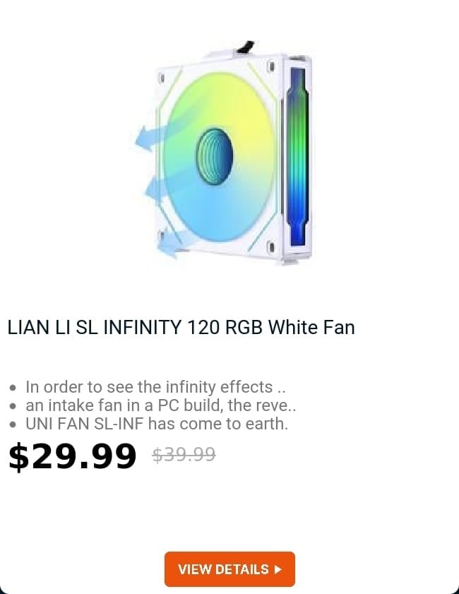 LIAN LI SL INFINITY 120 RGB White Fan 