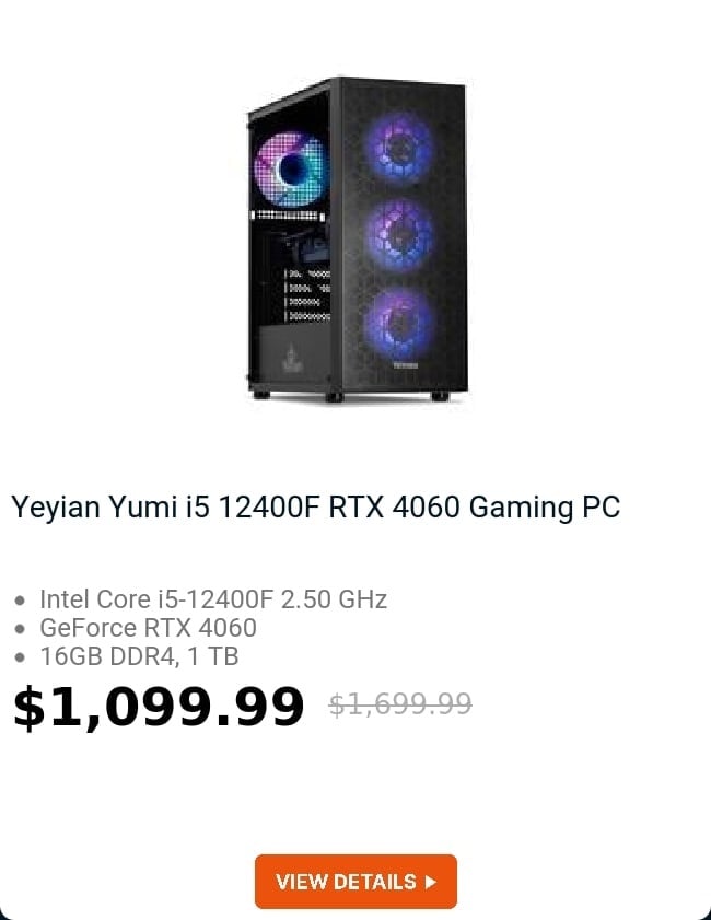 Yeyian Yumi i5 12400F RTX 4060 Gaming PC 