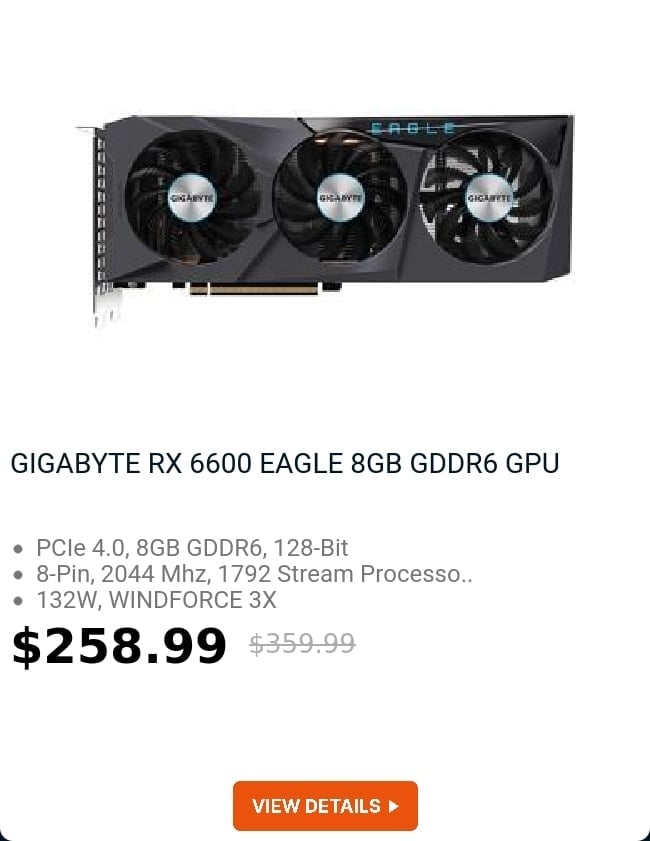 GIGABYTE RX 6600 EAGLE 8GB GDDR6 GPU 