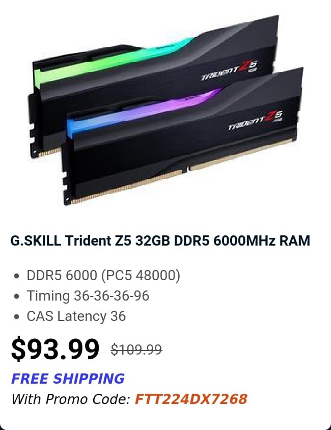 G.SKILL Trident Z5 32GB DDR5 6000MHz RAM 