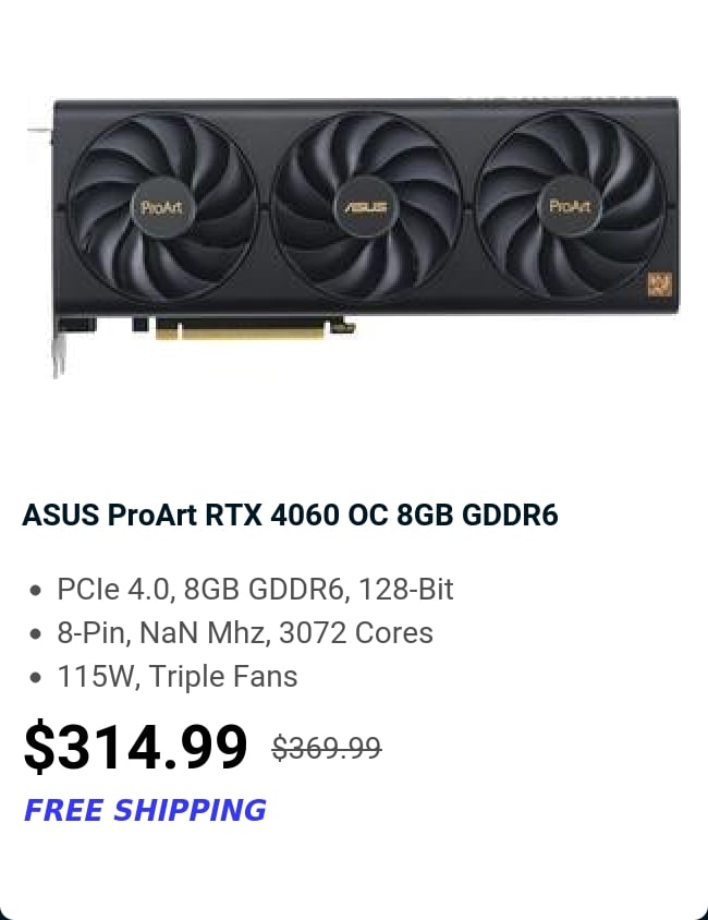 ASUS ProArt RTX 4060 OC 8GB GDDR6 