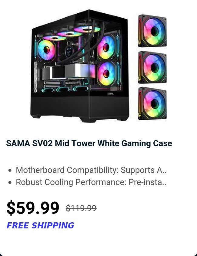 SAMA SV02 Mid Tower White Gaming Case 