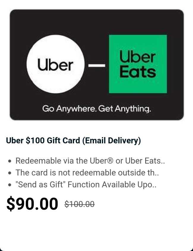 Uber $100 Gift Card (Email Delivery) 