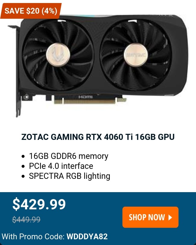 ZOTAC GAMING RTX 4060 Ti 16GB GPU 