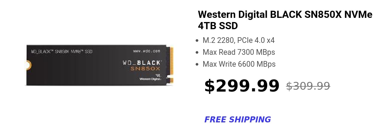 Western Digital BLACK SN850X NVMe 4TB SSD