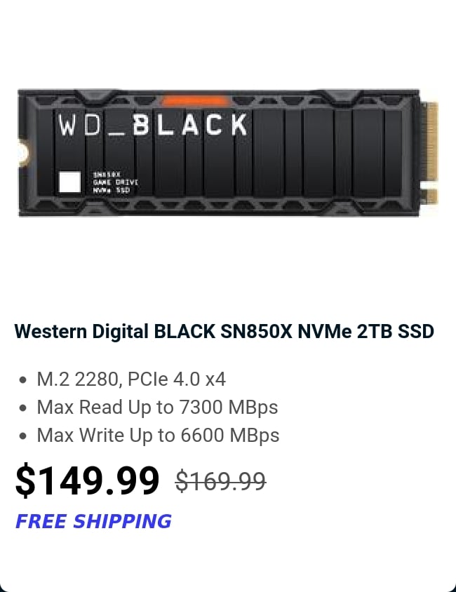 Western Digital BLACK SN850X NVMe 2TB SSD