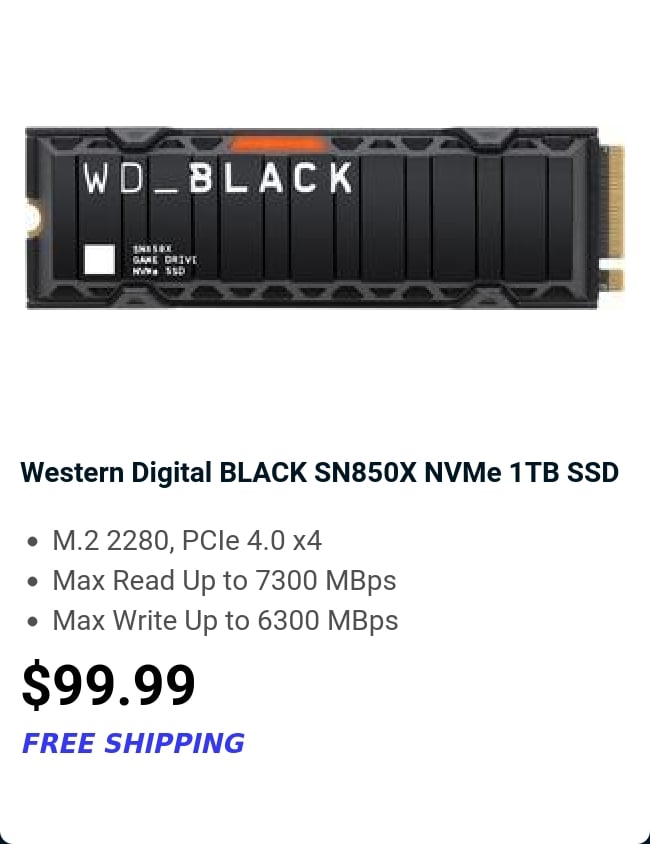 Western Digital BLACK SN850X NVMe 1TB SSD