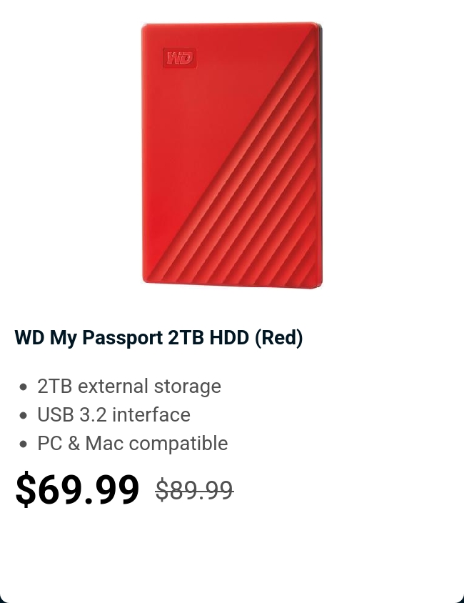 WD My Passport 2TB HDD (Red) 