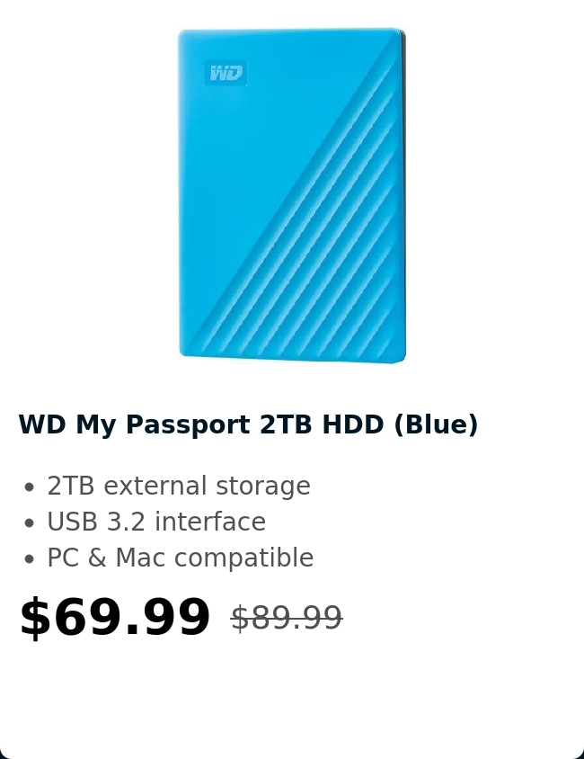 WD My Passport 2TB HDD (Blue) 