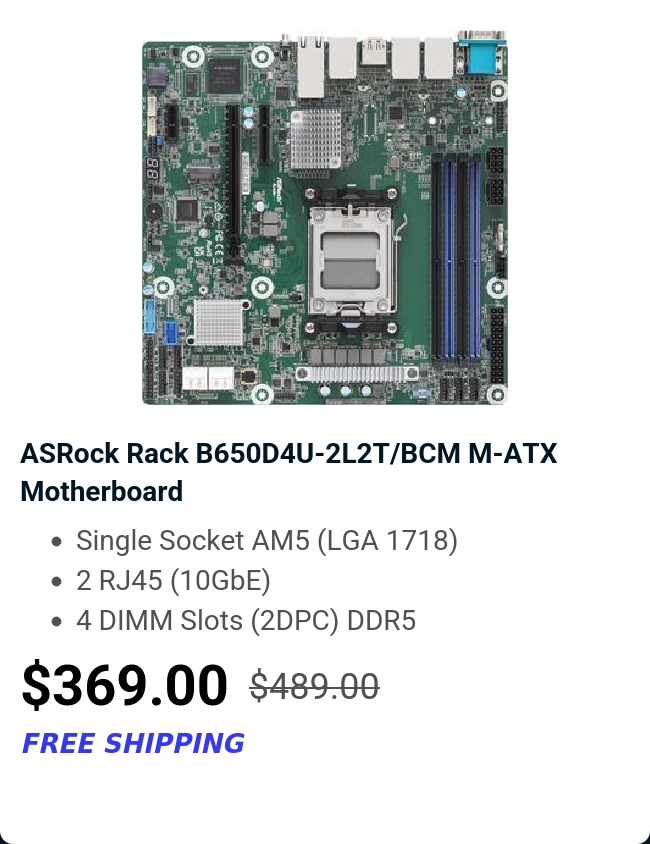 ASRock Rack B650D4U-2L2T/BCM M-ATX Motherboard 