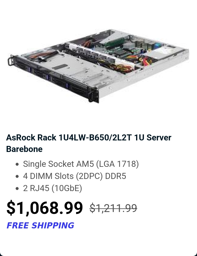 AsRock Rack 1U4LW-B650/2L2T 1U Server Barebone 