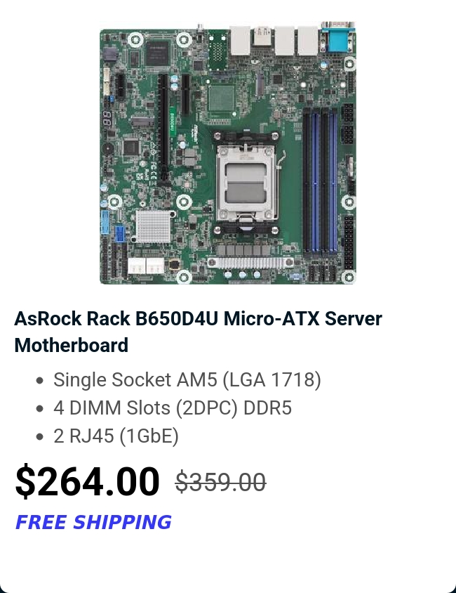 AsRock Rack B650D4U Micro-ATX Server Motherboard 