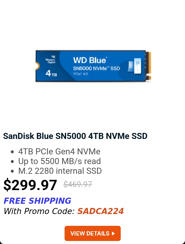 SanDisk Blue SN5000 4TB NVMe SSD 