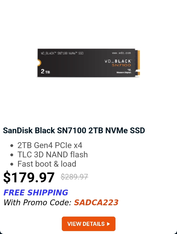 SanDisk Black SN7100 2TB NVMe SSD 
