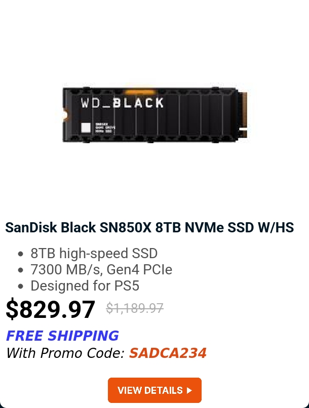 SanDisk Black SN850X 8TB NVMe SSD W/HS 