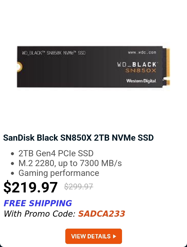 SanDisk Black SN850X 2TB NVMe SSD 