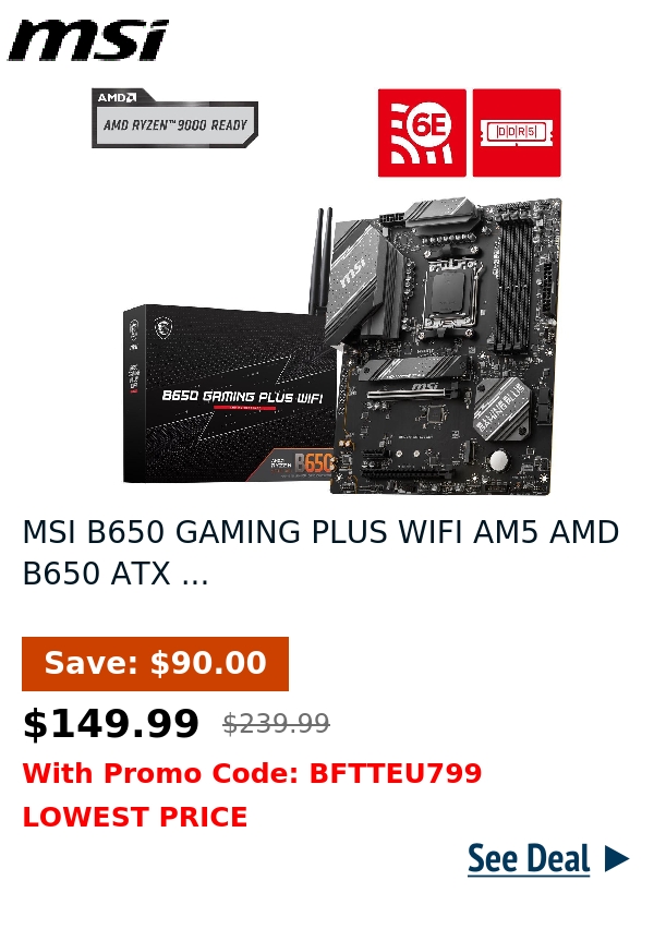 MSI B650 GAMING PLUS WIFI AM5 AMD B650 ATX ...