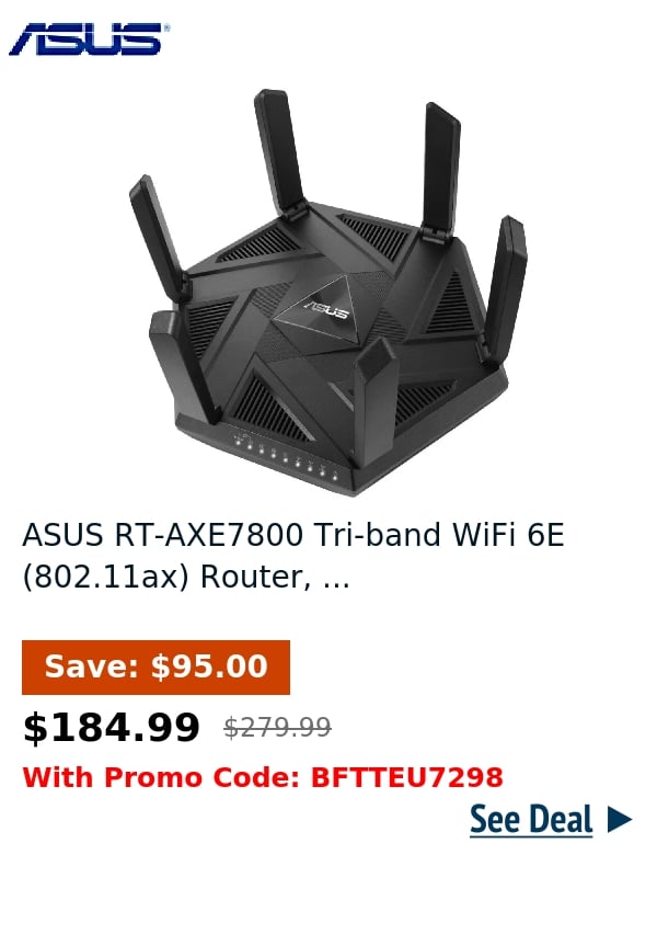 ASUS RT-AXE7800 Tri-band WiFi 6E (802.11ax) Router, ...