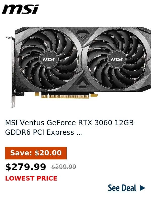 MSI Ventus GeForce RTX 3060 12GB GDDR6 PCI Express ...