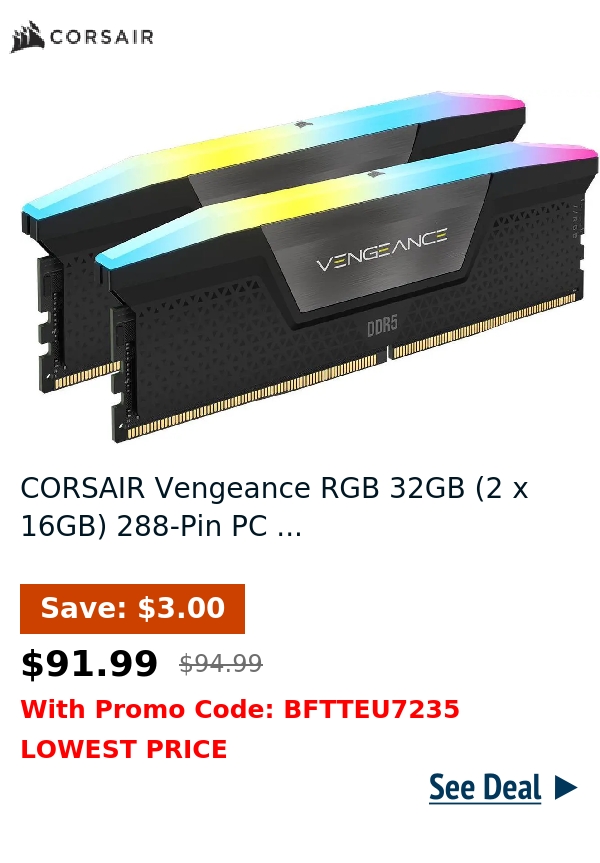 CORSAIR Vengeance RGB 32GB (2 x 16GB) 288-Pin PC ...