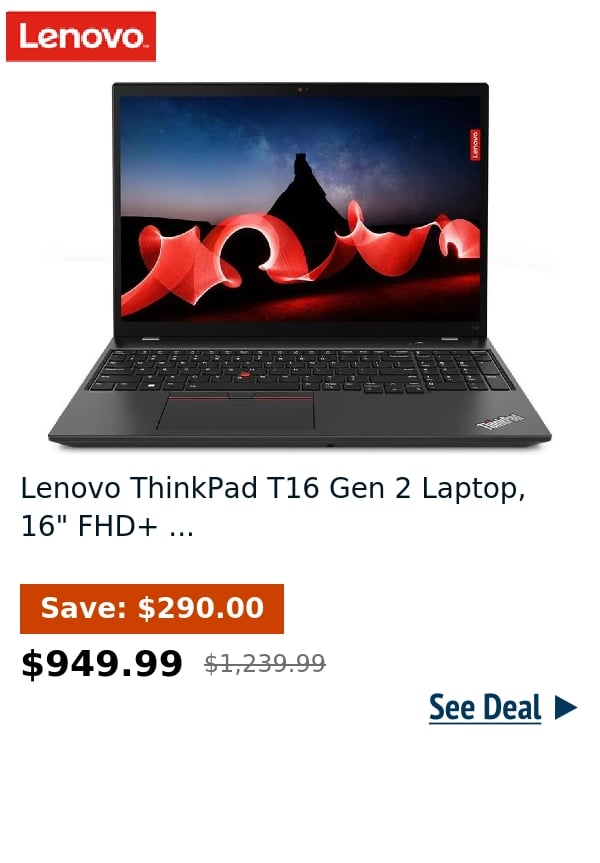 Lenovo ThinkPad T16 Gen 2 Laptop, 16
