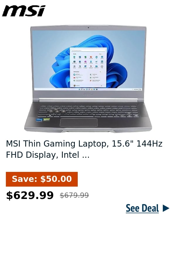 MSI Thin Gaming Laptop, 15.6