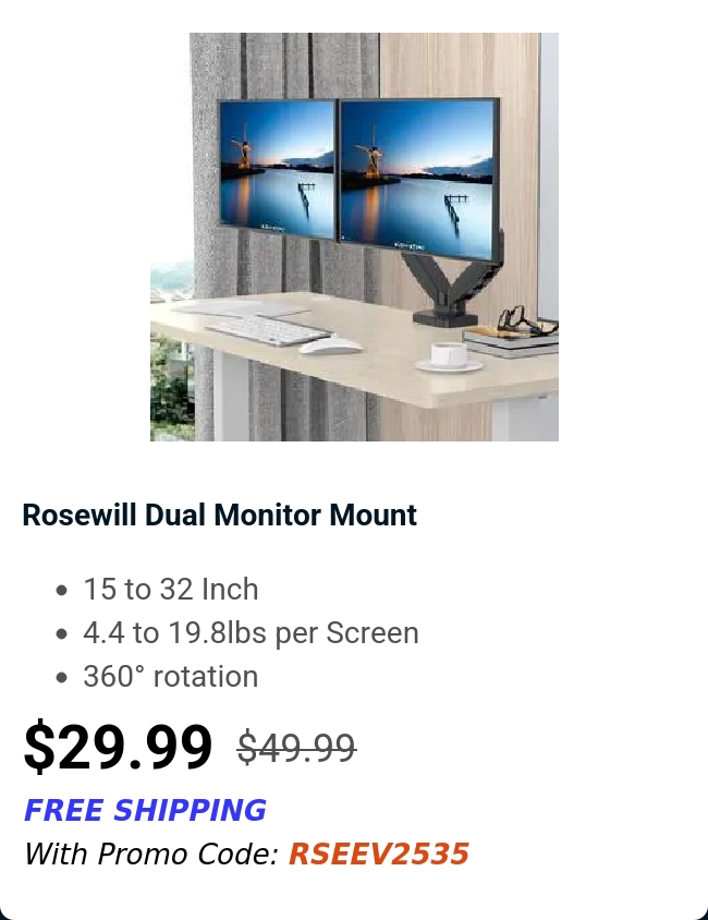 Rosewill Dual Monitor Mount